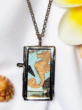 Summer Sea Horse Shadowbox Necklace, Beach Jewelry